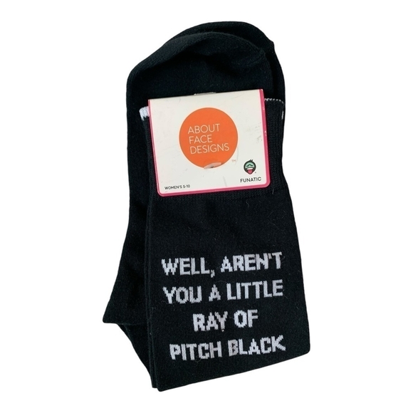 NWT Women’s Socks ABOUT FACE DESIGNS Funatic Funny Socks Black Crew Socks Gift - Picture 4 of 4